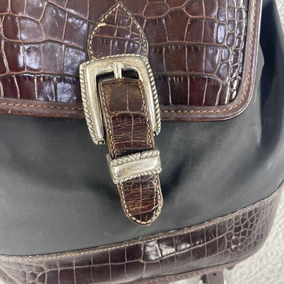 Brighton Backpack Purse Womens Brown Black Croc Embossed Leather Bag Western - Picture 6 of 16